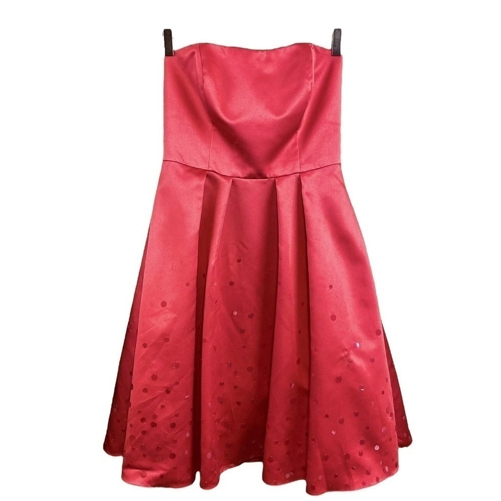 Davids Bridal Sequined Pleated Strapless Bridesmaids Dress Coral Pink Size 10